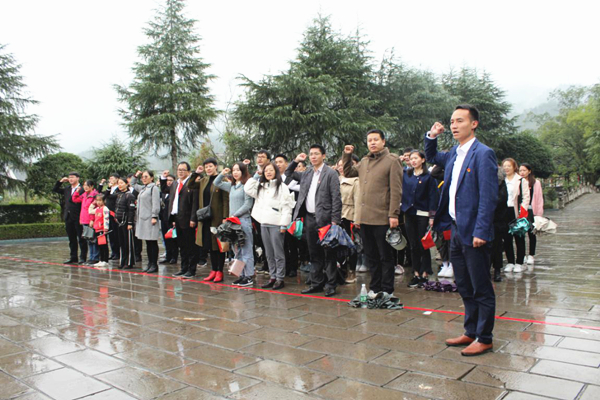 图为全体党员面对党旗重温入党誓词 taptap